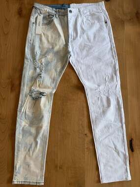 KDNK KND4418 Two-Tone Distressed Skinny Jeans Half White Half Bleached Spot Ligh